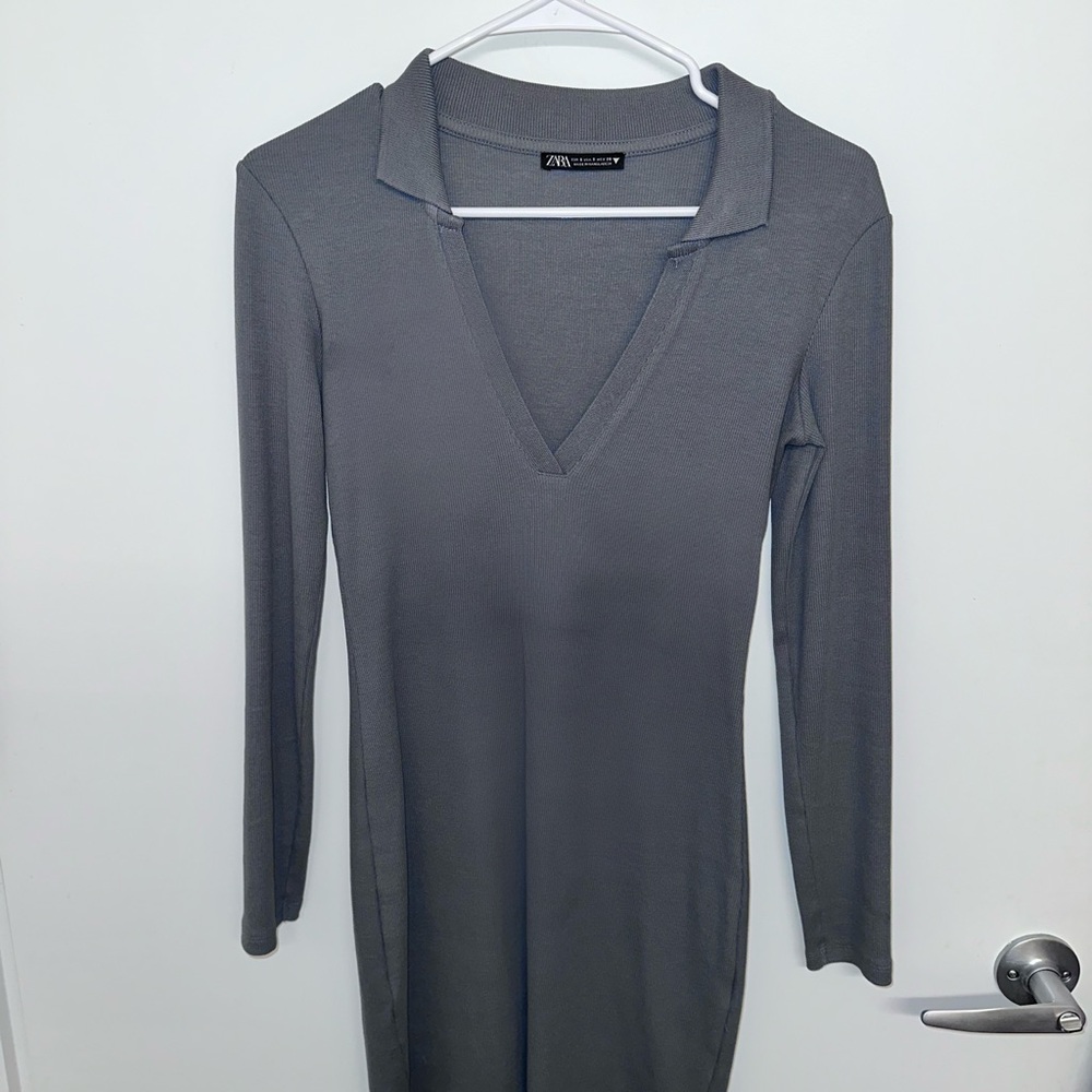 Zara Gray V-Neck Mini Dress